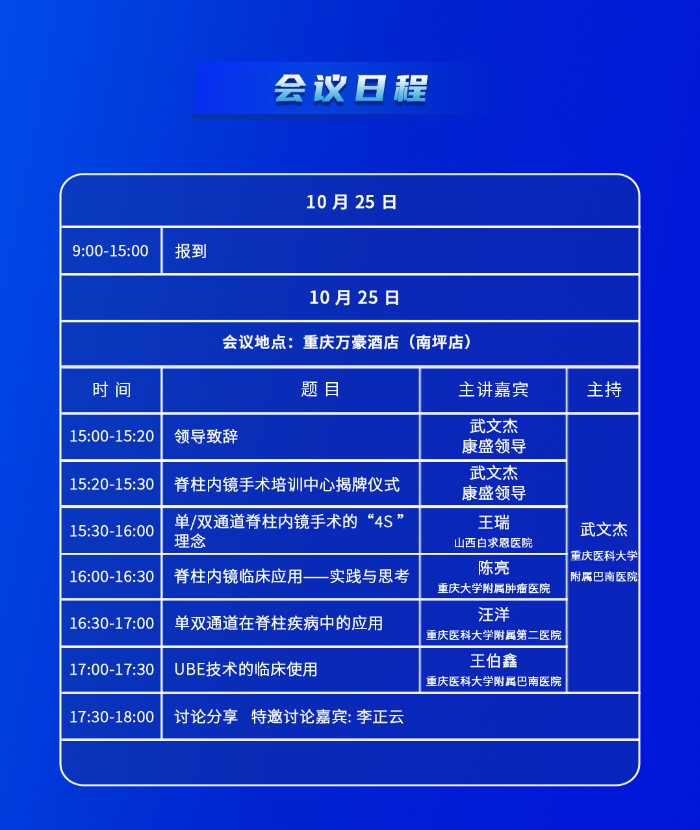 會議邀請 |重慶醫(yī)科大學(xué)附屬巴南醫(yī)院脊柱內(nèi)鏡研討會將于10月25日舉辦